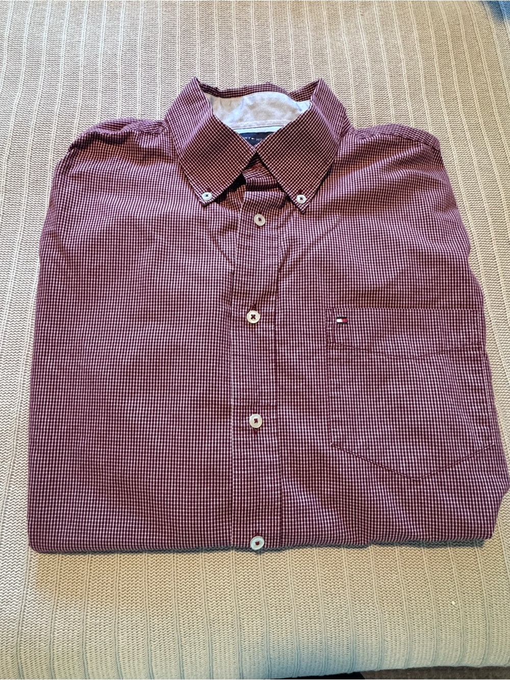 Tommy Hilfiger Men's Maroon Micro-Check Button-Down Shirt